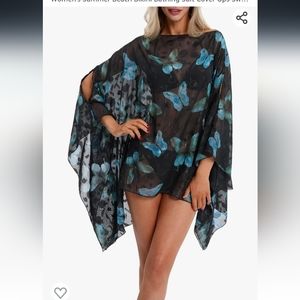 Sheer top   butterfly  blue and black
